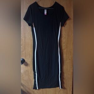 No Boundaries Black Midi Dress with White Stripes